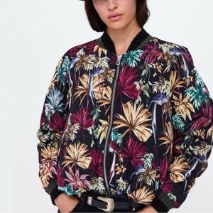 Zara Multicolor Oversized Floral Bomber Jacket XS